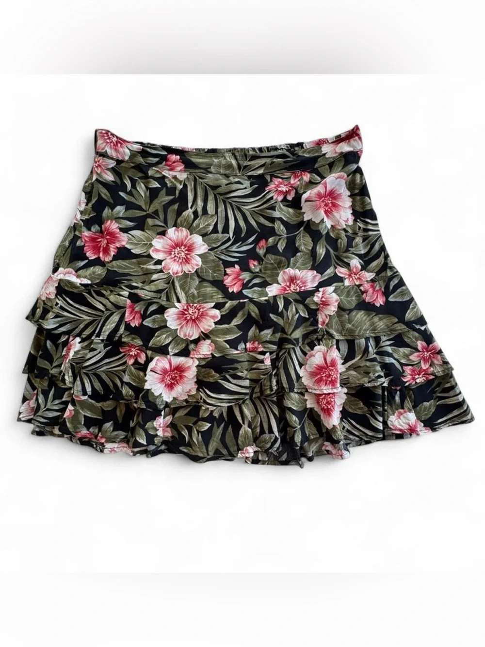 American Eagle Pleated Layered Tropical Floral Midi Skirt Women's Medium Boho